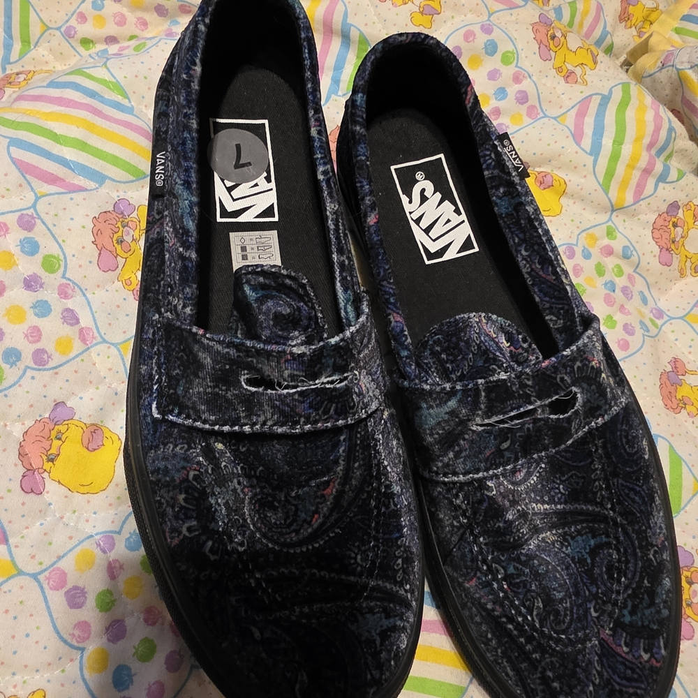 Vans Loafer Velvet Paisley Blue / Green Mens 7 Womens 8.5 US